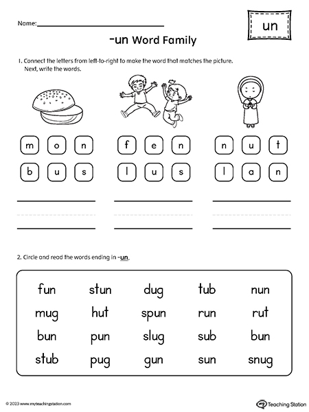 UN Word Family Read and Spell Simple Words Worksheet