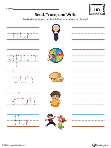 UN Word Family Read and Write Printable PDF