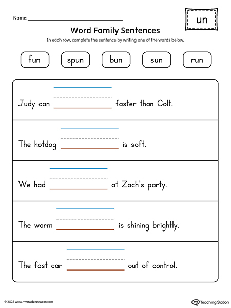 UN Word Family Sentences Printable PDF