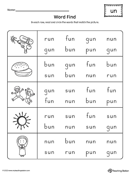 UN Word Family Word Find Worksheet