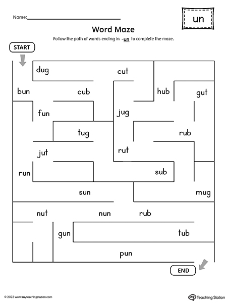 UN Word Family Word Maze Worksheet