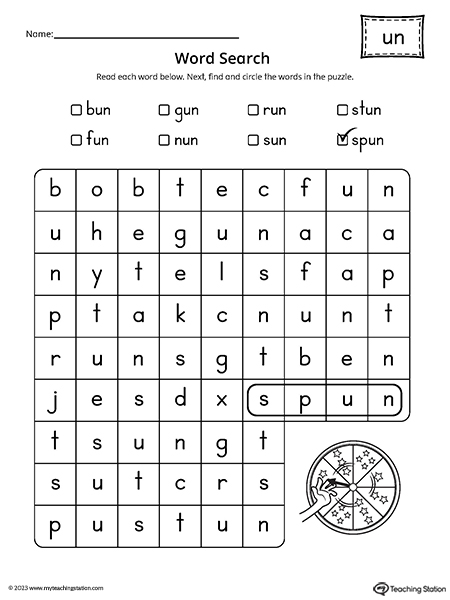 UN Word Family Word Search Worksheet