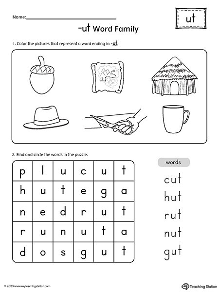 UT Word Family CVC Picture Puzzle Worksheet