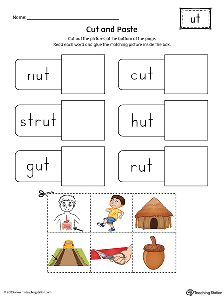 UT Word Family Cut-and-Paste Printable PDF