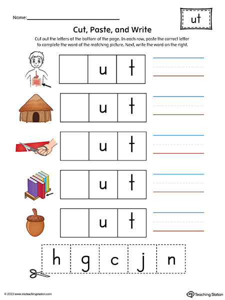 UT Word Family Picture Match Cut-and-Paste Printable PDF