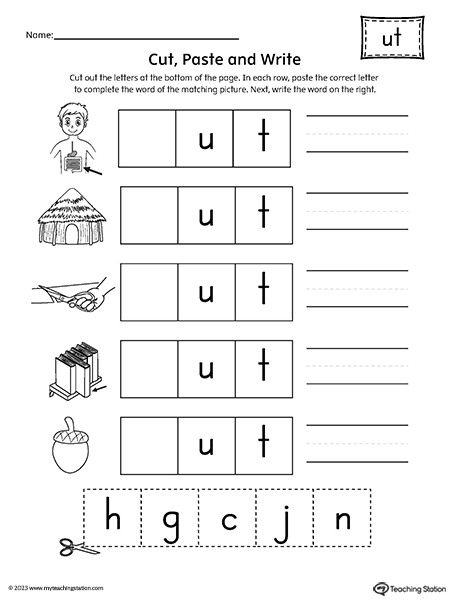 UT Word Family Picture Match Cut-and-Paste Worksheet