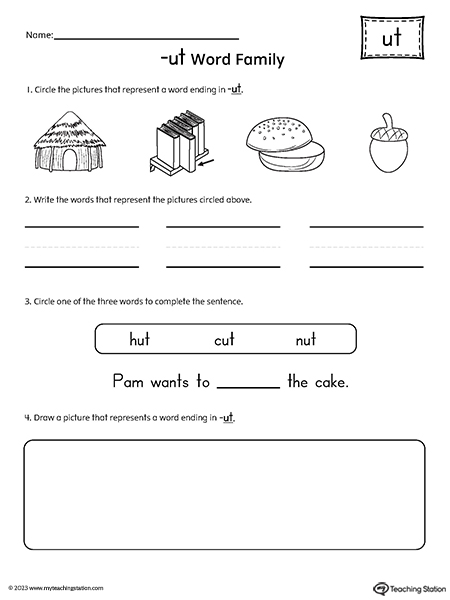 UT Word Family Picture and Word Match Worksheet