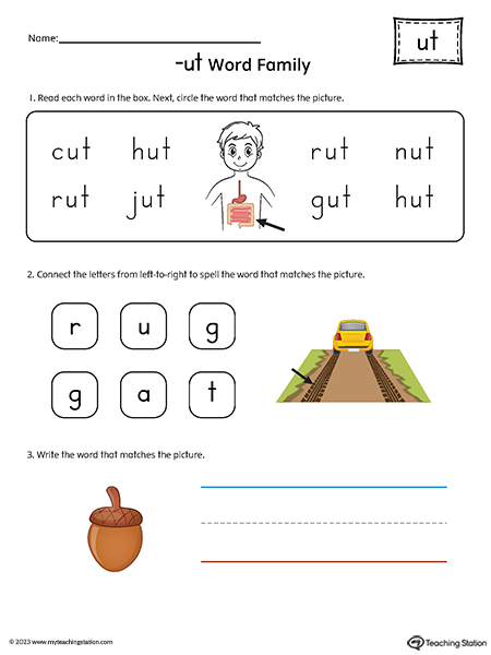 UT Word Family Small Picture Cards Printable PDF Color 