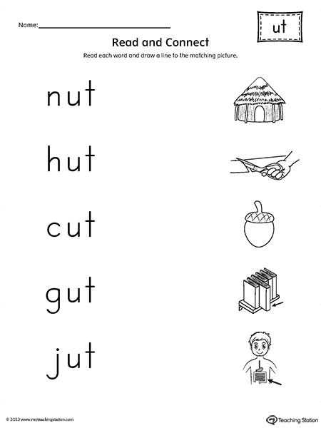 UT Word Family Read and Connect to Image Worksheet