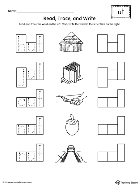 UT Word Family Read and Spell Worksheet