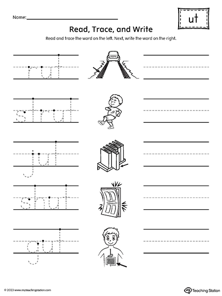 UT Word Family Read and Write Worksheet