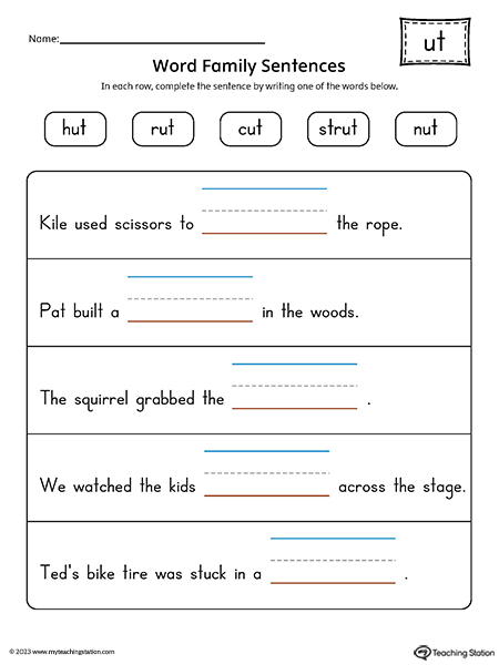UT Word Family Sentences Printable PDF