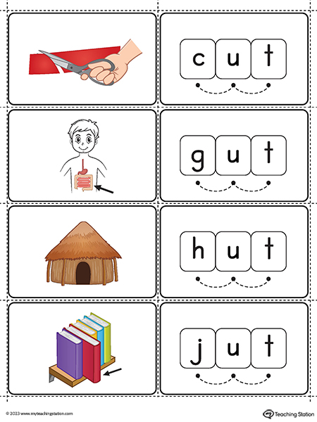 UT Word Family Small Picture Cards Printable PDF (Color)