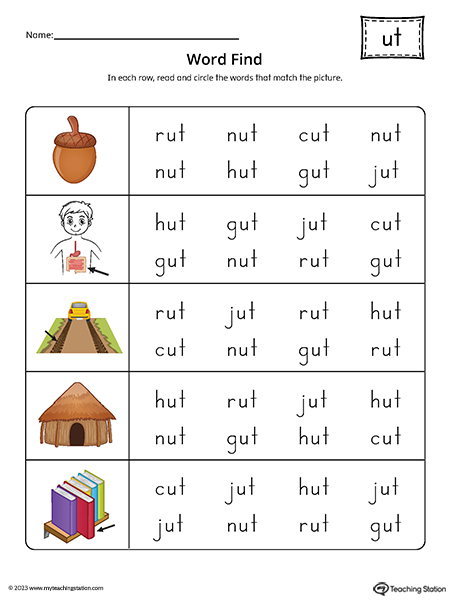 UT Word Family Word Find Printable PDF