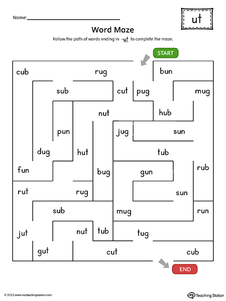 UT Word Family Word Maze Printable PDF