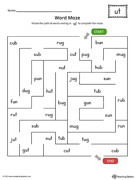 UT Word Family Small Picture Cards Printable PDF MyTeachingStation