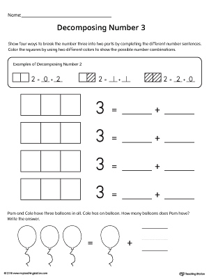 kindergarten math worksheets decomposing numbers