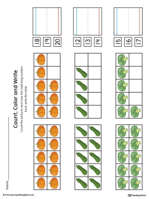 Ten Frame: Count, Color and Write the Number Printable Worksheet (Color)