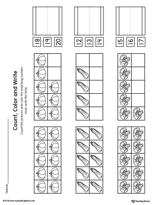 Ten Frame: Count, Color, and Write the Number Printable Worksheet