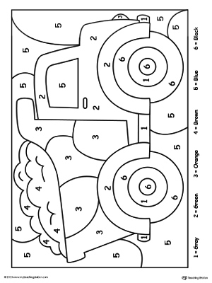 Color by number truck in this printable worksheet. Browse more color-by-number worksheets.