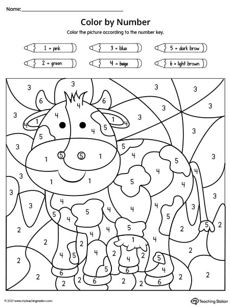 Color-by-Number Printable Worksheet - Cow