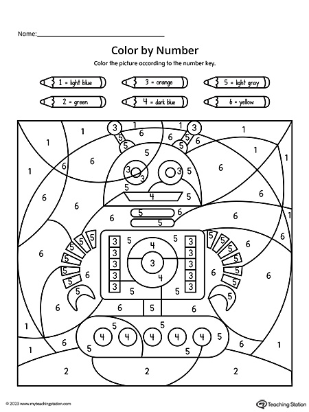 Color by Number Robot Printable Worksheet