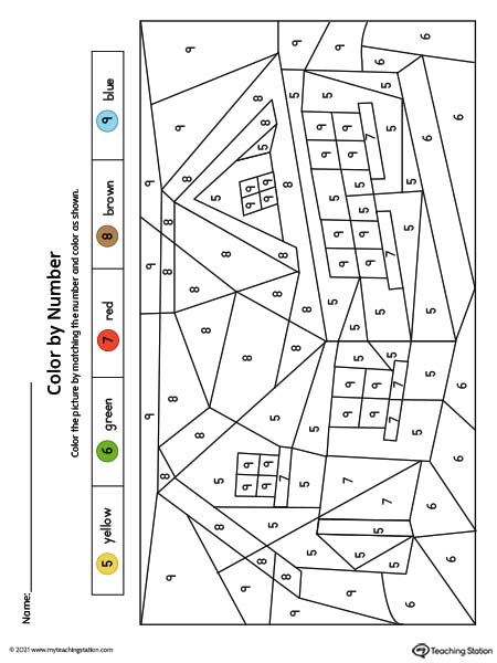 Color by number for preschoolers. Featuring a house. Available in color.