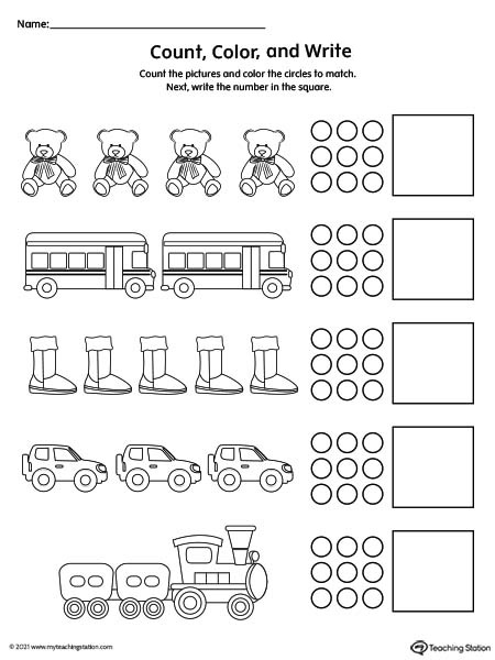 Count, Color, and Write - Numbers 1-5