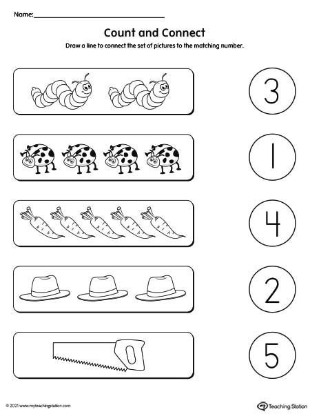 Count Pictures and Connect to Correct Number Worksheet