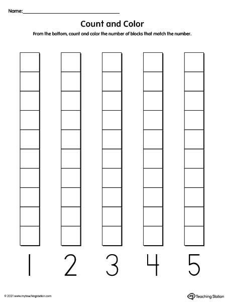 Count and Color Numbers 1-5 Printable Worksheet