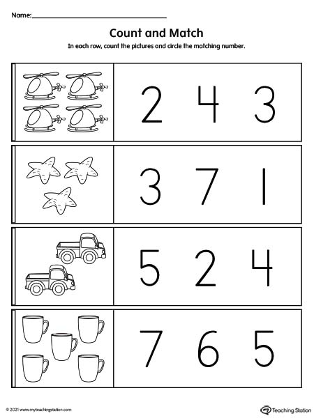 Count and Match Printable Worksheet