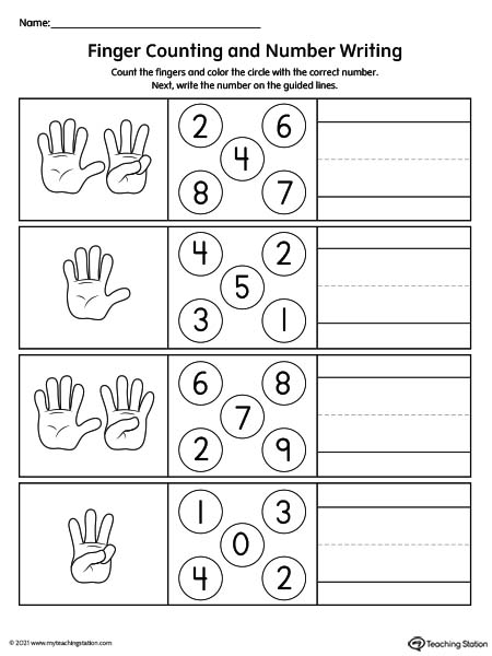 Counting the Fingers and Writing the Number Worksheet