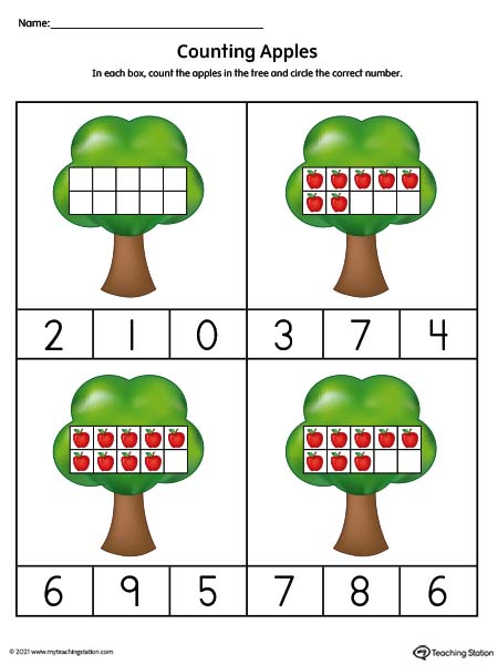 Counting numbers using ten frame printable worksheets for pre-k and kindergarten. Available in color.