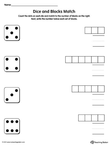 Dice Number Match Worksheet