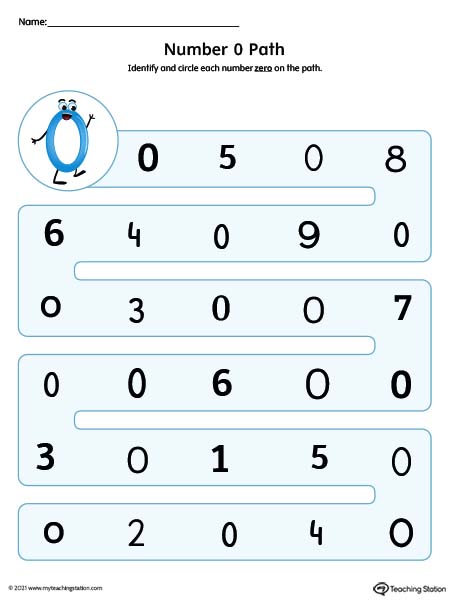 Practice number recognition using different variations in this preschool worksheet. Featuring number zero. Available in color.