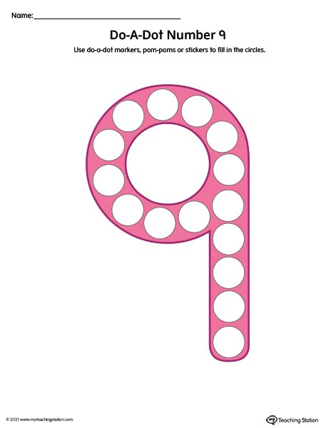 Number nine do-a-dot printable activity. Available in color.