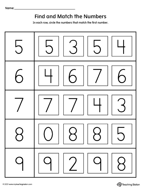 Match the Numbers Printable