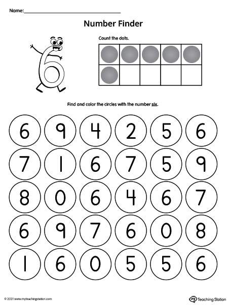 Number Recognition Worksheet: Find the Number 6