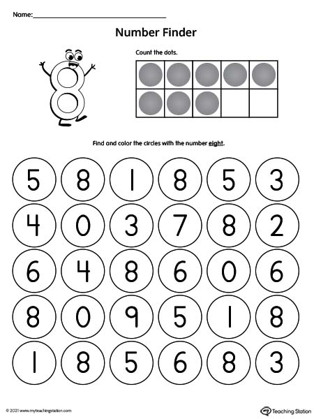 Number Recognition Worksheet: Find the Number 8