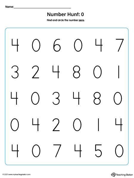 Number Recognition Worksheet: Find and Circle Number 0 (Color)