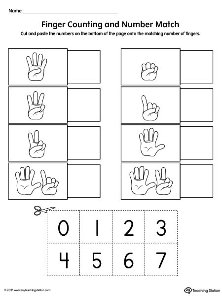 Finger Counting Number Match Printable Worksheet