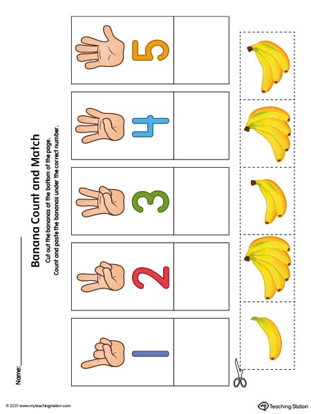 Finger counting 1-5 printable worksheet for preschool. Available in color.