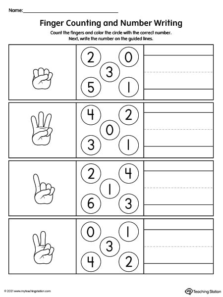 Finger Counting and Number Writing Worksheet