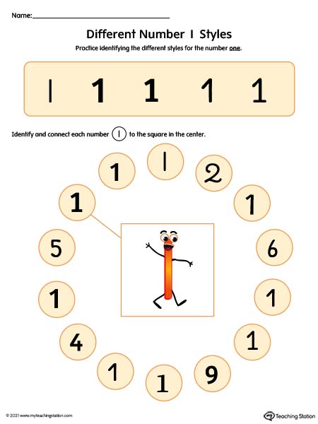 Number 1 Variations Worksheet (Color)