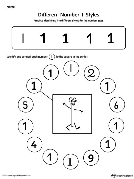 Help kids identity possible styles of the number one by understanding how numbers can have different variations.