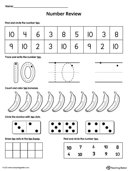 Number 10 Review Worksheet