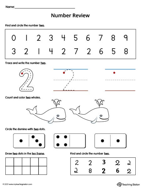 Number 2 Review Worksheet (Color)