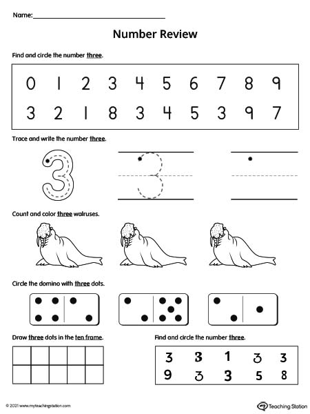 Number 3 Review Worksheet