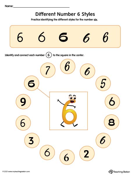 Help kids identity possible styles of the number six by understanding how numbers can have different variations. Available in color.