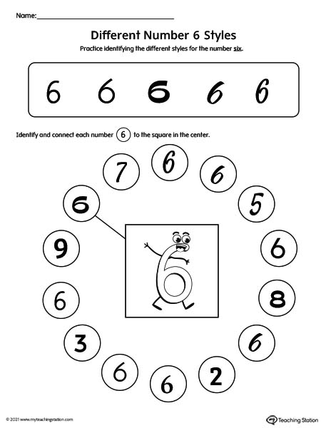 Help kids identity possible styles of the number six by understanding how numbers can have different variations.
